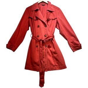 Daisy Fuentes Womens Double Breasted Belted Trench Coat Size 1X Dark Coral